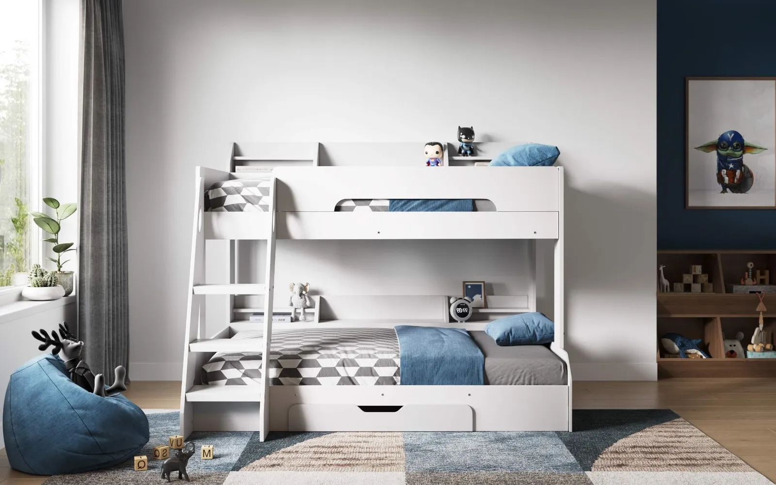Flair Flick Triple Bunk Bed with Storage in White 2