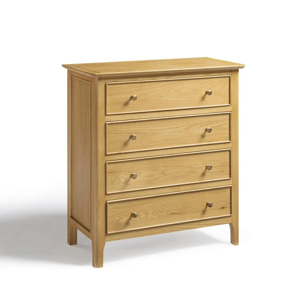 FurnitureboxUK Belle 4 Drawer Solid Oak Wood Chest of Drawers in Light Brown 3