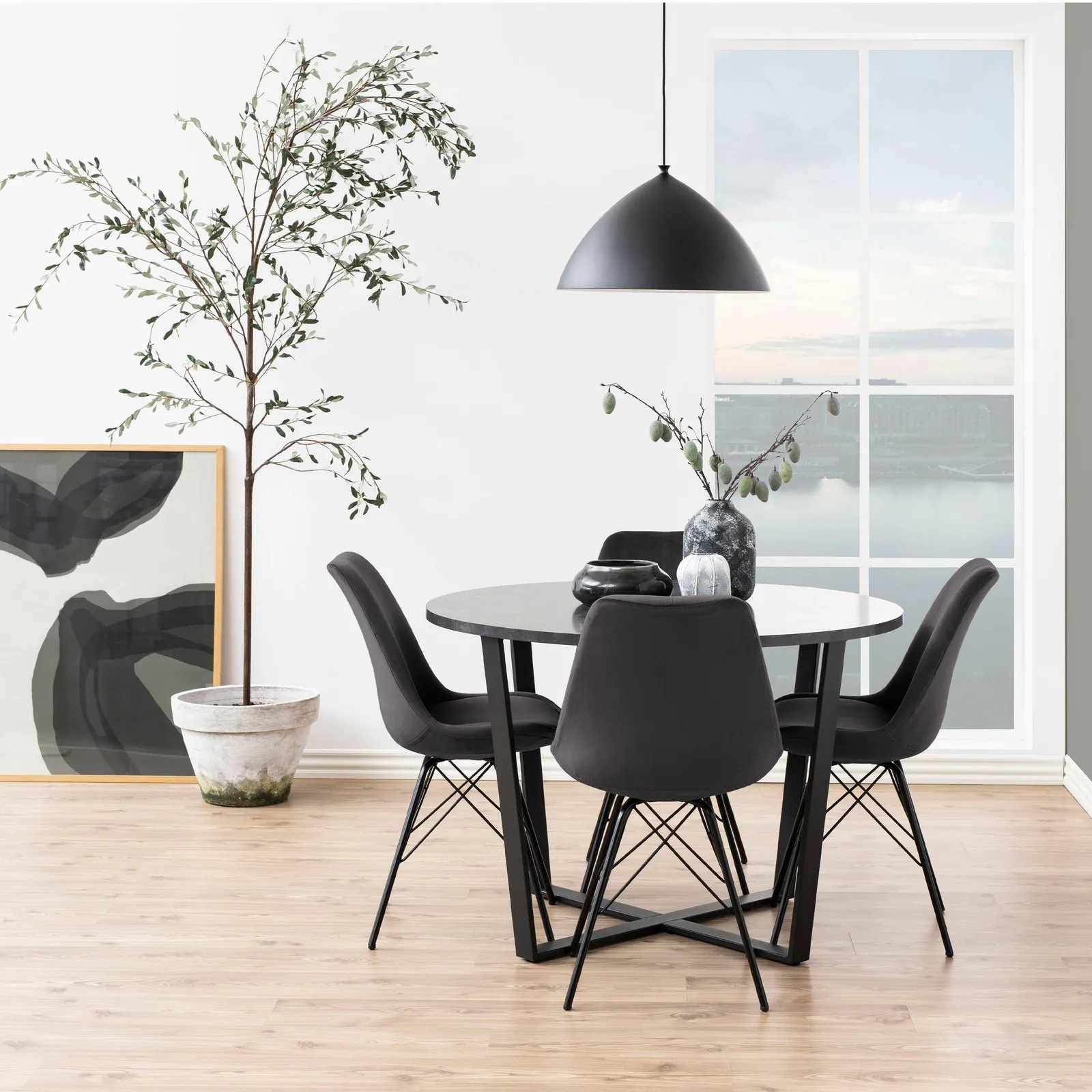 Furniture To Go Amble Round Dining Table with Black Marble Melamine Top & Black Legs 6