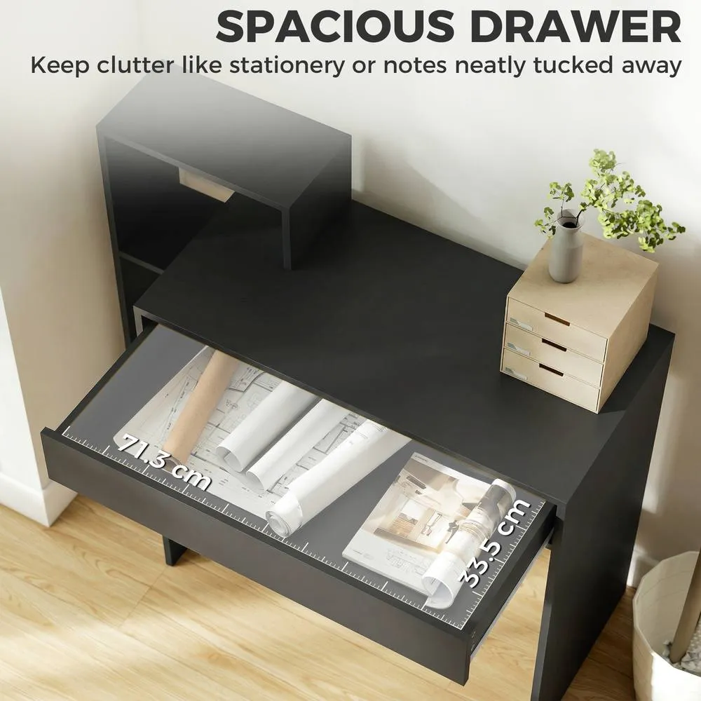 HOMCOM Computer Desk with 3 Open Shelves & Drawer, Black 5