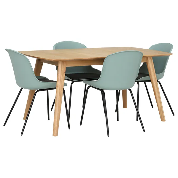 Lund Extending Dining Table and 4 Green Leon Chairs
