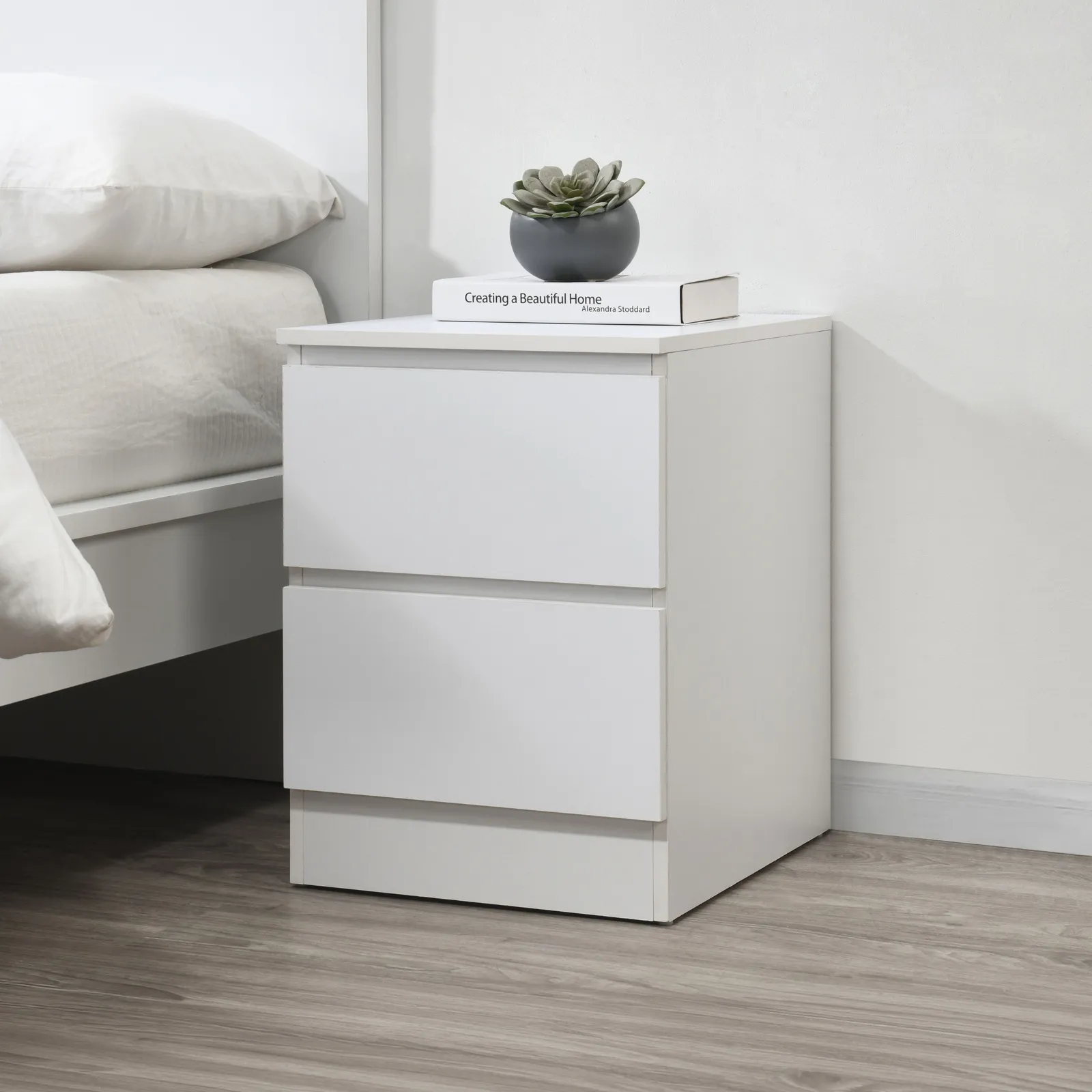 Oslo - 2 Drawer Bedside Table - White - Wooden - Happy Beds