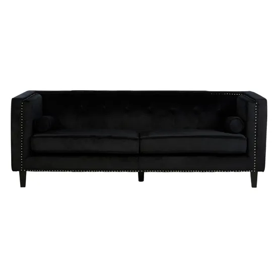 Felisen Velvet Upholstered 3 Seater Sofa In Black
