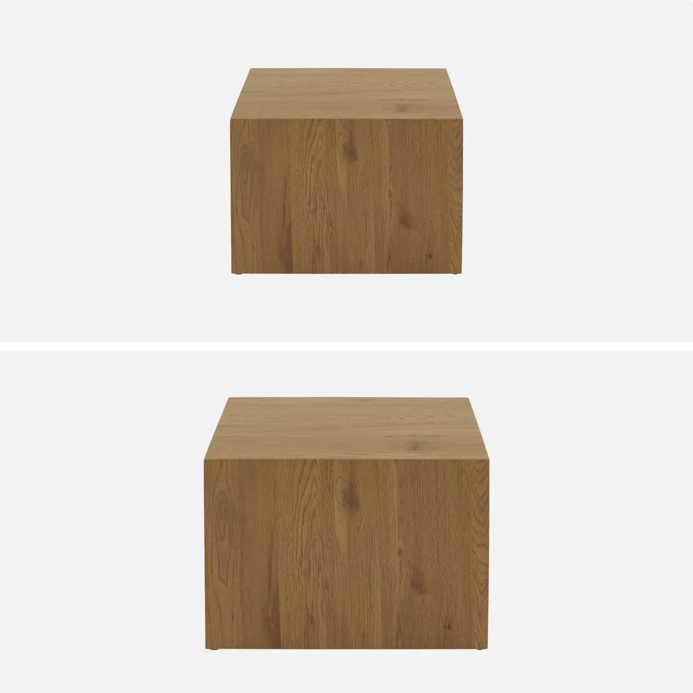 sweeek Set Of 2 Square Wood Effect Nesting Coffee Tables in Light Brown 2