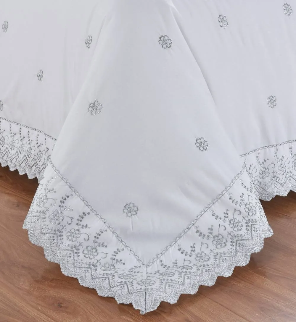 Rapport Home Gabrielle Embroidered Polycotton Floral Duvet Cover Set with Pillowcase in Silver 4