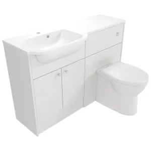 Deccado Benham Bright White Left Hand 1200mm Fitted Vanity & Toilet Pan Unit Combination with Left Hand Basin 2