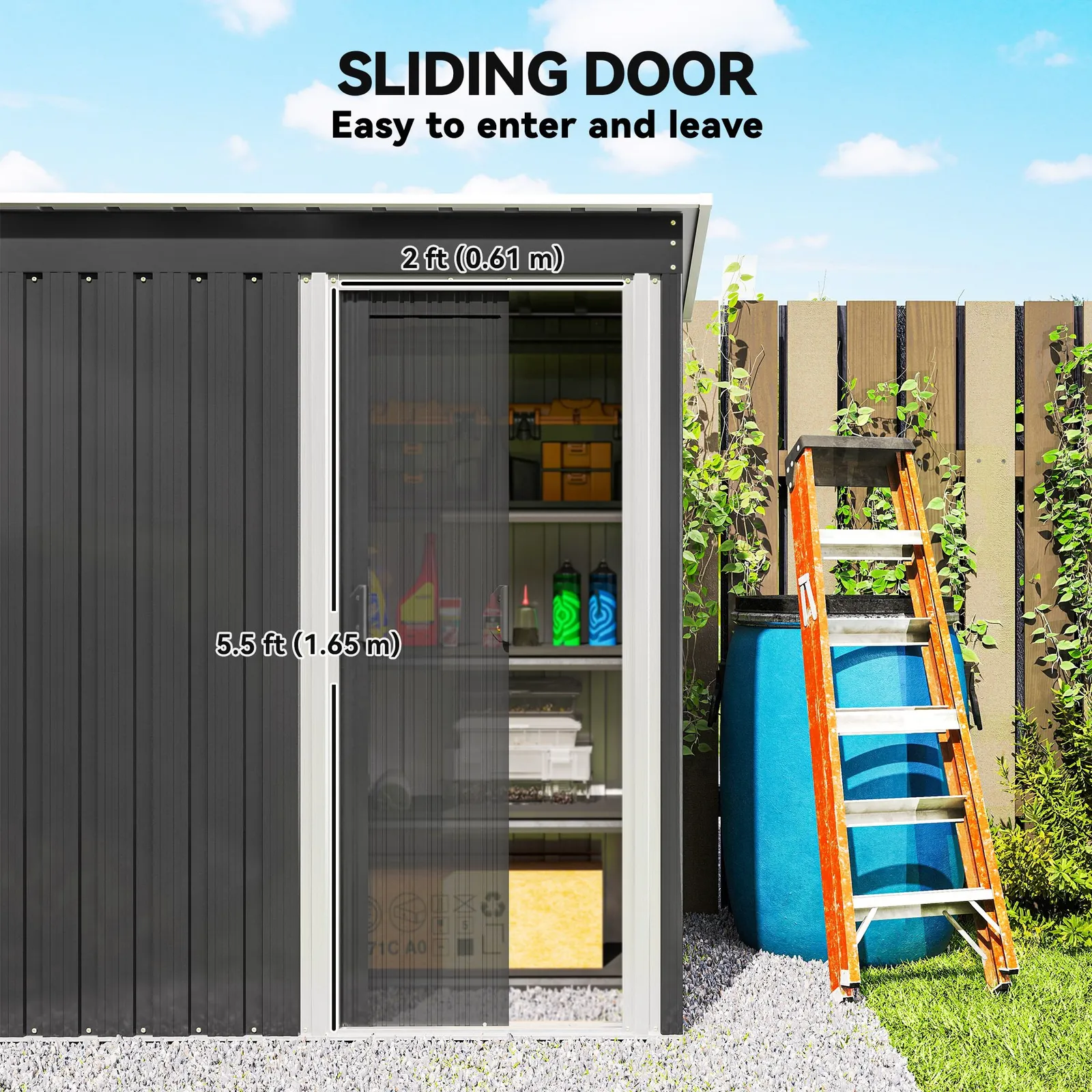 OUTSUNNY 5 x 3ft Garden Storage Shed Sliding Door Sloped Roof Tool in Black 5