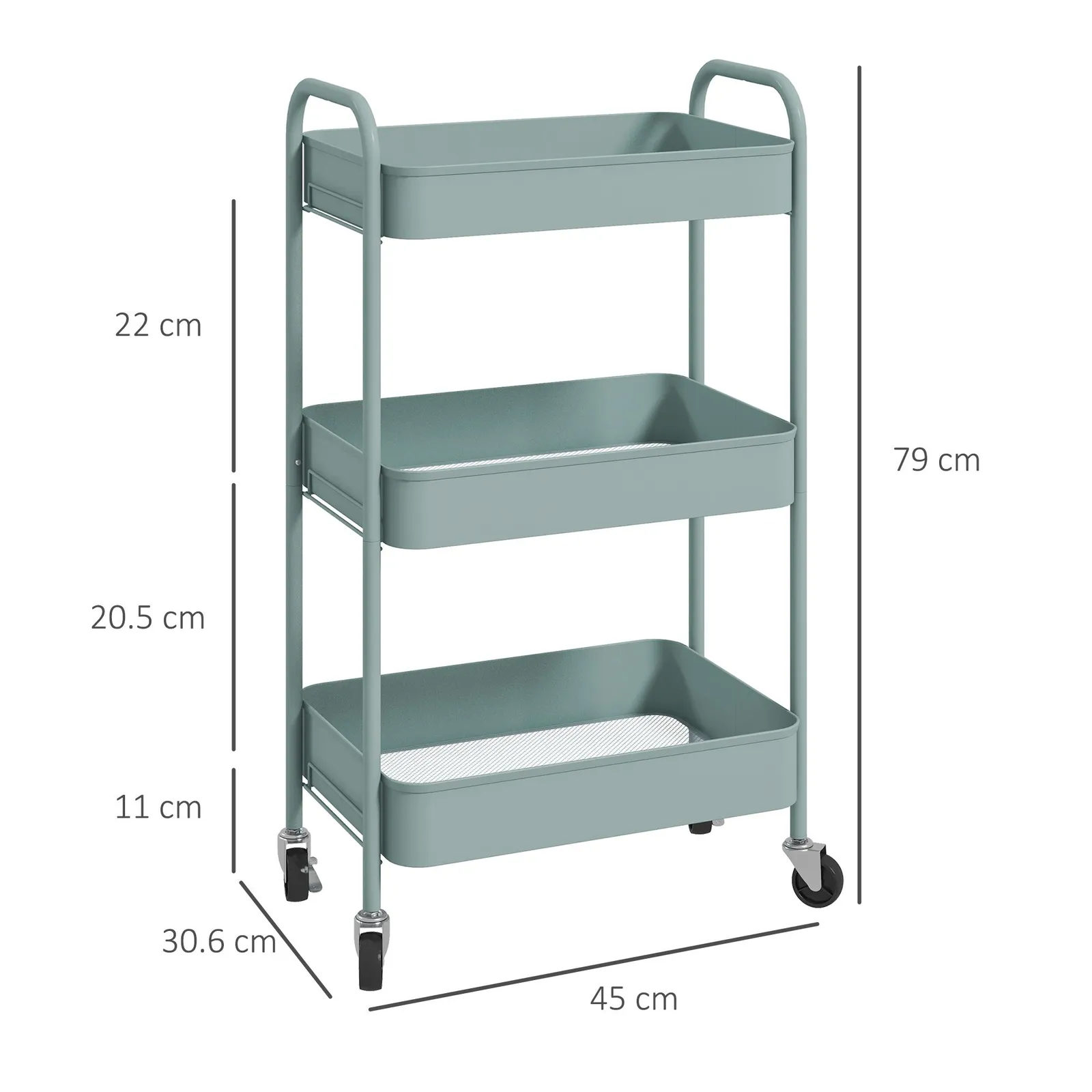 HOMCOM 3 Tier Rolling Utility Cart with 3 Mesh Basket in Light Blue 3