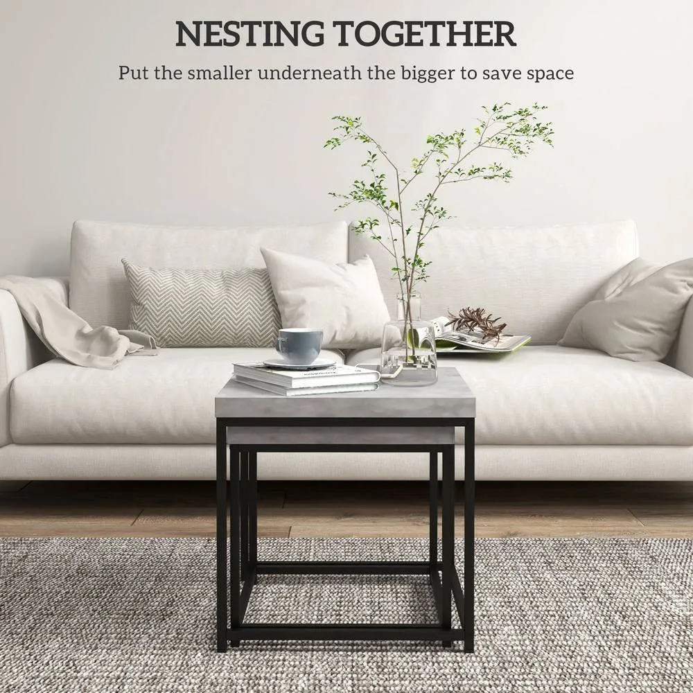 HOMCOM Coffee Table Set of 2, Nest of Tables with 3.5cm Thick Tabletop, Grey 4
