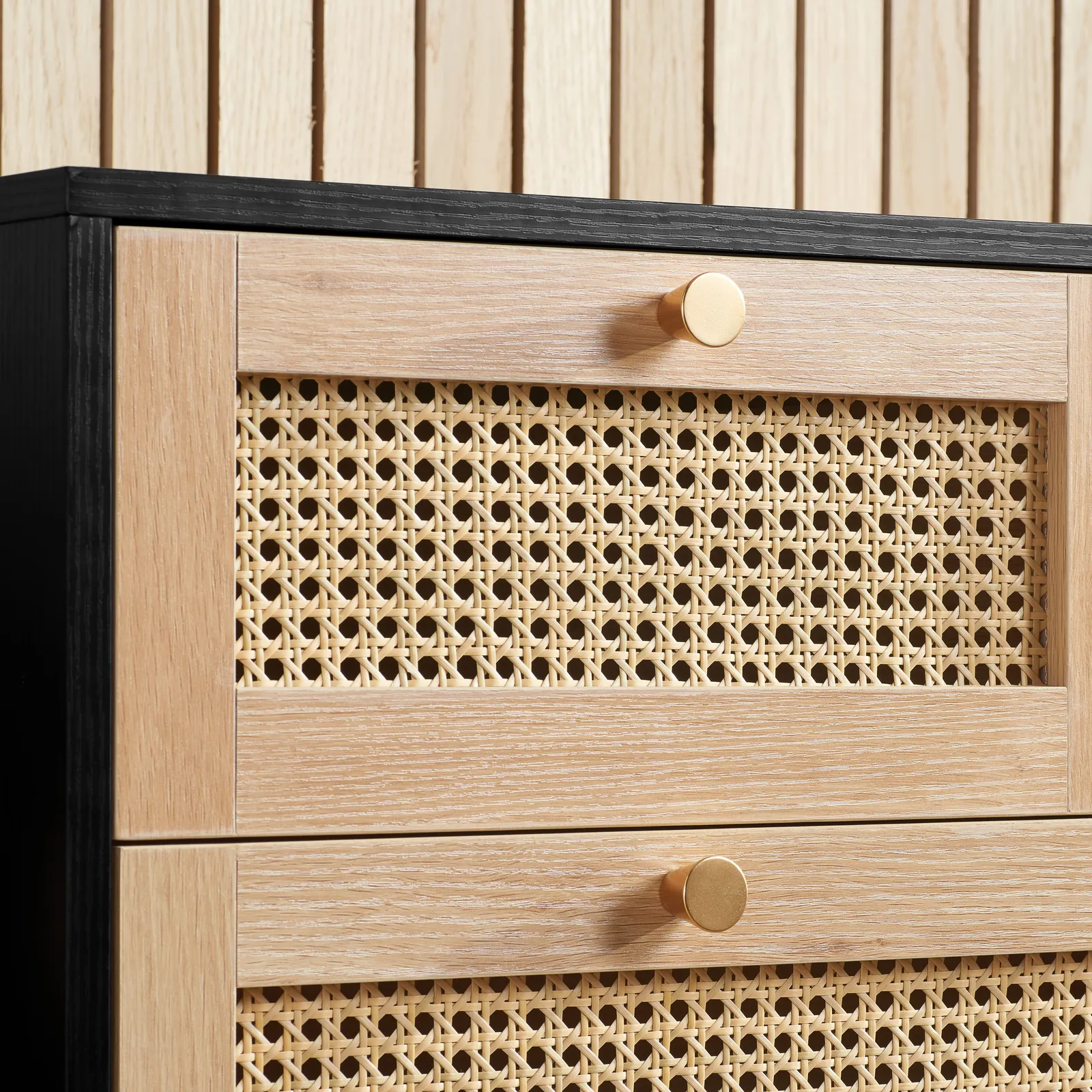 Birlea Croxley Chest of 5 Drawers Rattan Croxley Mid Century Modern in Black 3