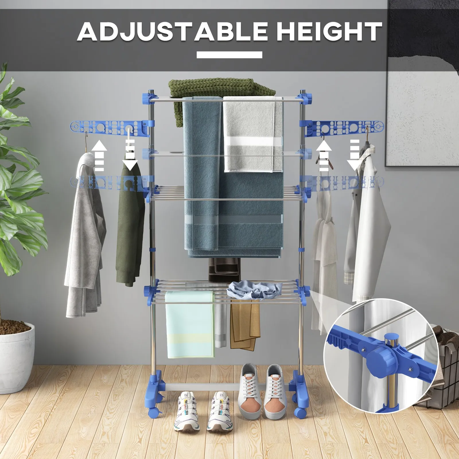 HOMCOM Large Clothes Airer Stainless Steel Clothes Drying Rack in Blue 4