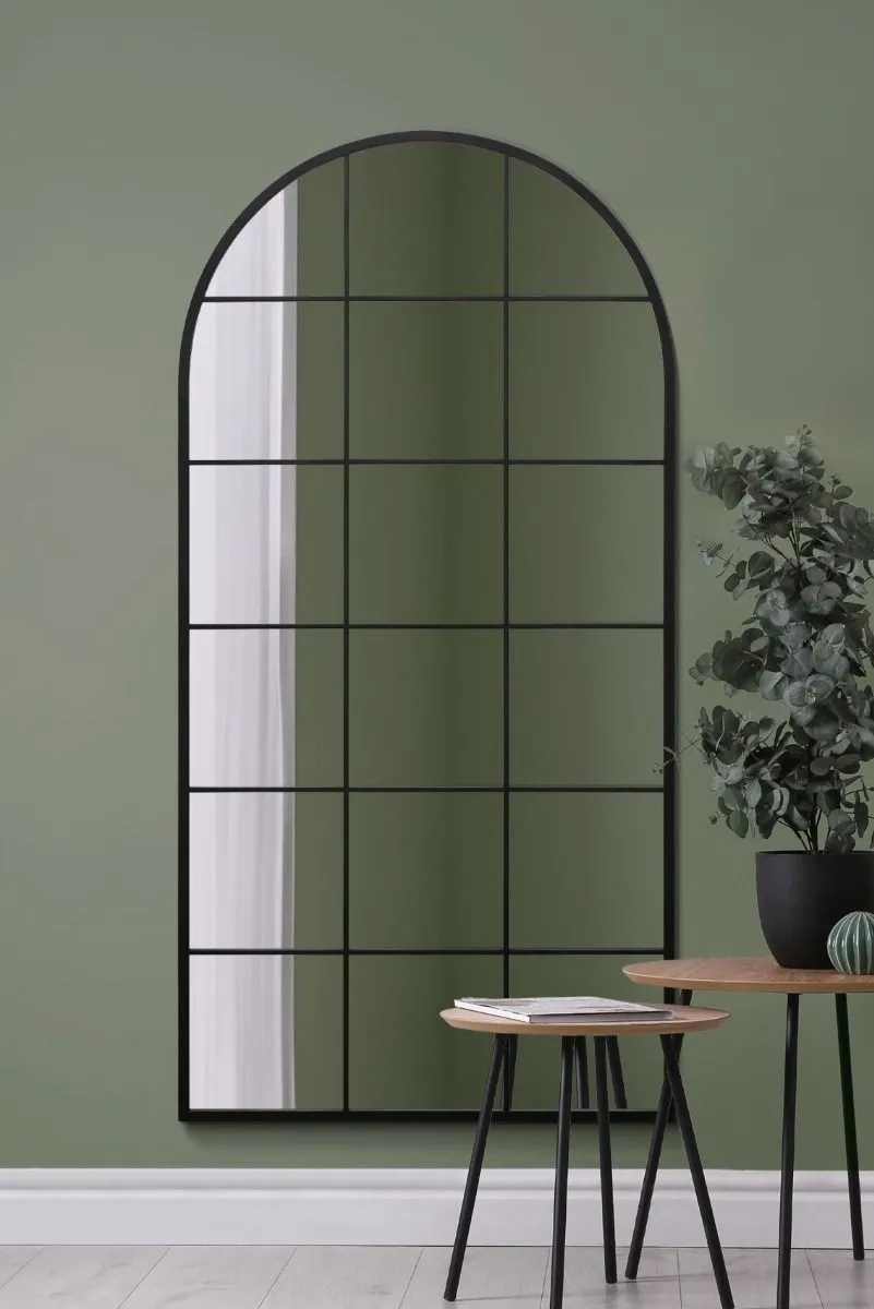 MirrorOutlet Black Metal Framed Arched Window Wall Mirror 71" X 35" (180 X 90CM) 2