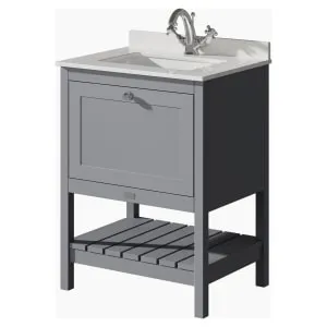 Bayswater Hartleigh Plummett Grey Traditional Freestanding Vanity Unit & 1 Tap Hole White Marble Top Basin - 600mm 2