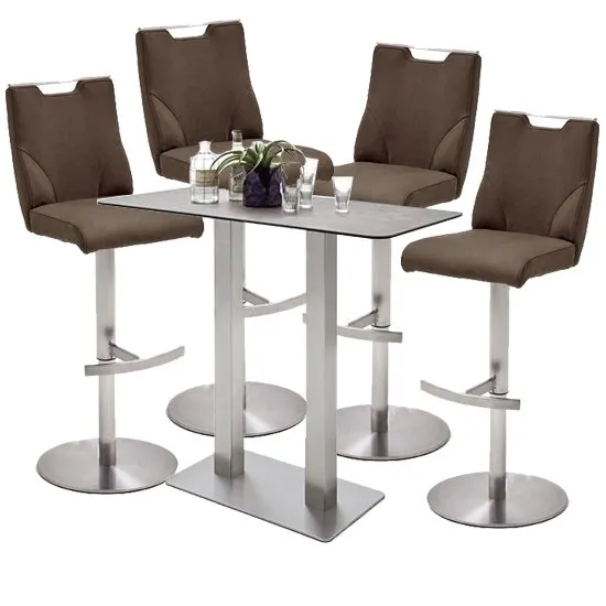 Soho Glass Bar Table With 4 Jiulia Brown Stools