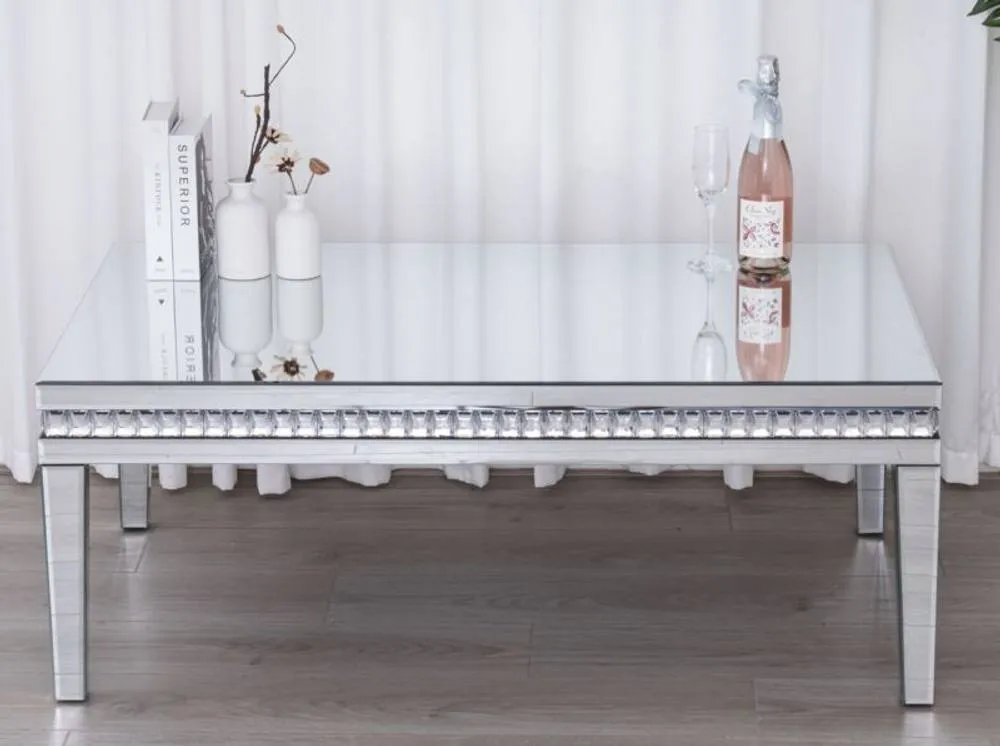 Comfy Living Ltd Mirrored Coffee Table with Crystal Detail in Silver 4