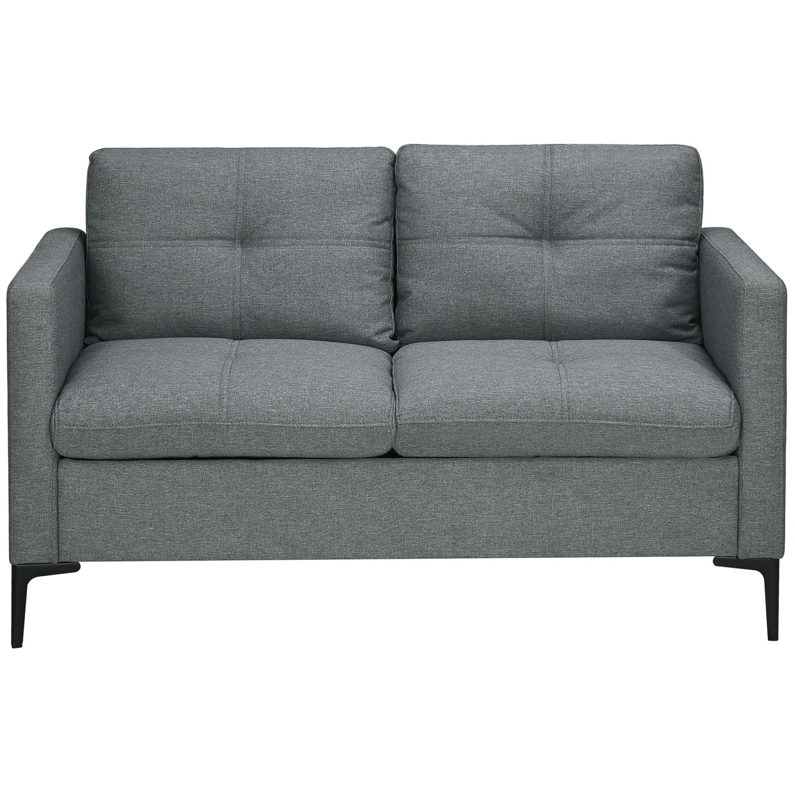 HOMCOM 133cm 2 Seater Sofa for Living Room Loveseat Sofa with Steel Legs in Dark Grey 2