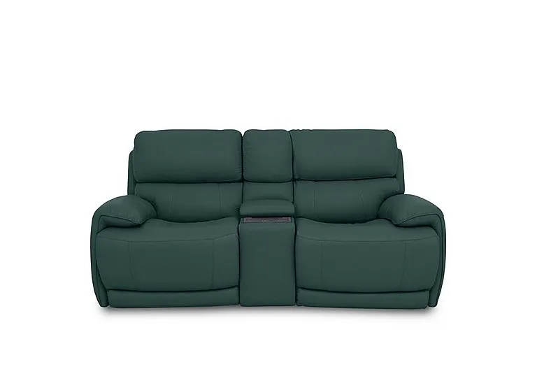 Link Leather 2 Seater Power Recliner Sofa with Power Headrests and Cupholders - BV Lake Green