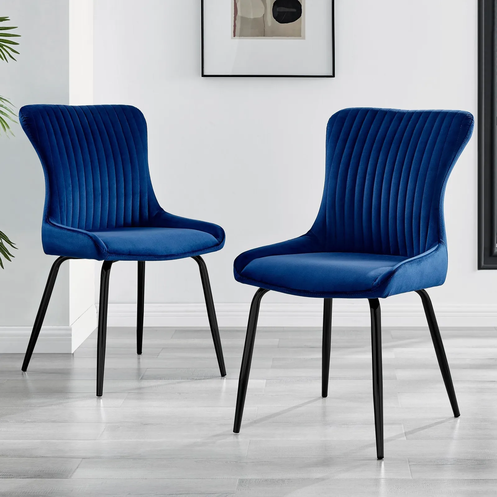 FurnitureboxUK Set of 2 Nora Deep Padded Luxurious Dining Chairs Upholstered In Soft Velvet With Black Legs in Blue 1