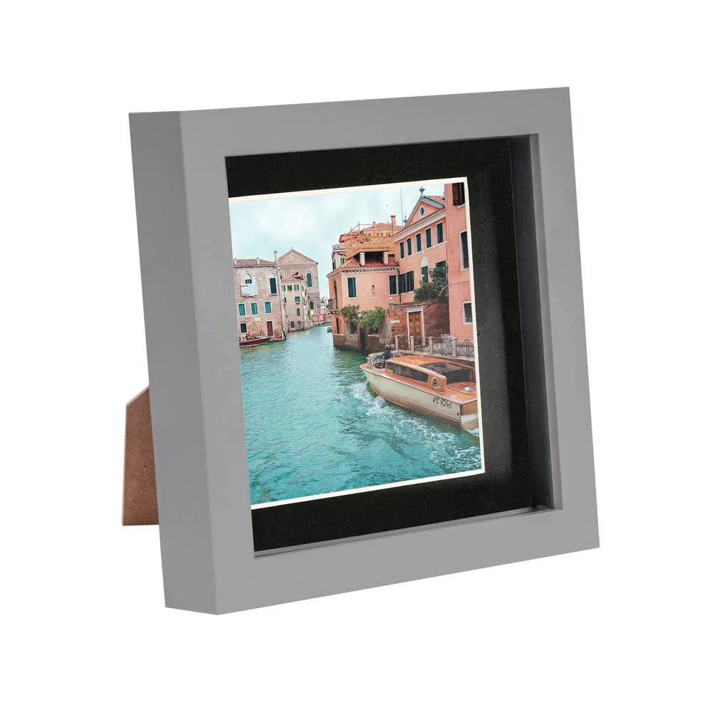Nicola Spring 3D Box Photo Frame with 4" x 4" Mount - 6" x 6" - Grey in Black