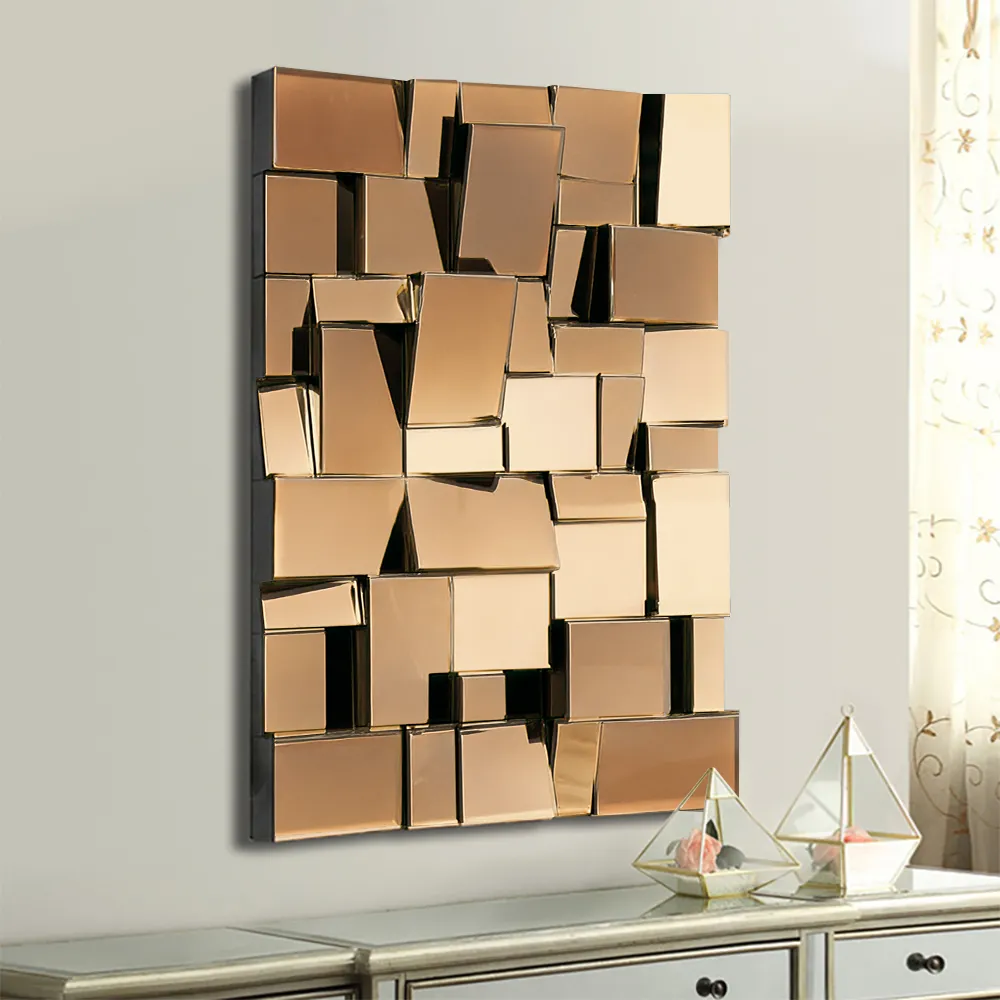 100 cm Brown Glass Wall Mirror Geometric Decorative Mirror Vertical & Horizontal Mounting