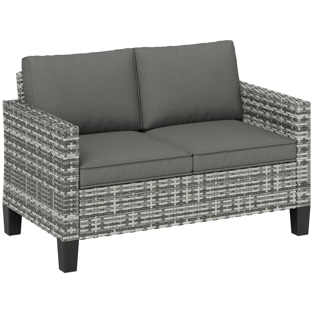 OUTSUNNY Rattan Sofa with Cushions, 2 Seater Garden Furniture in Light Grey 2