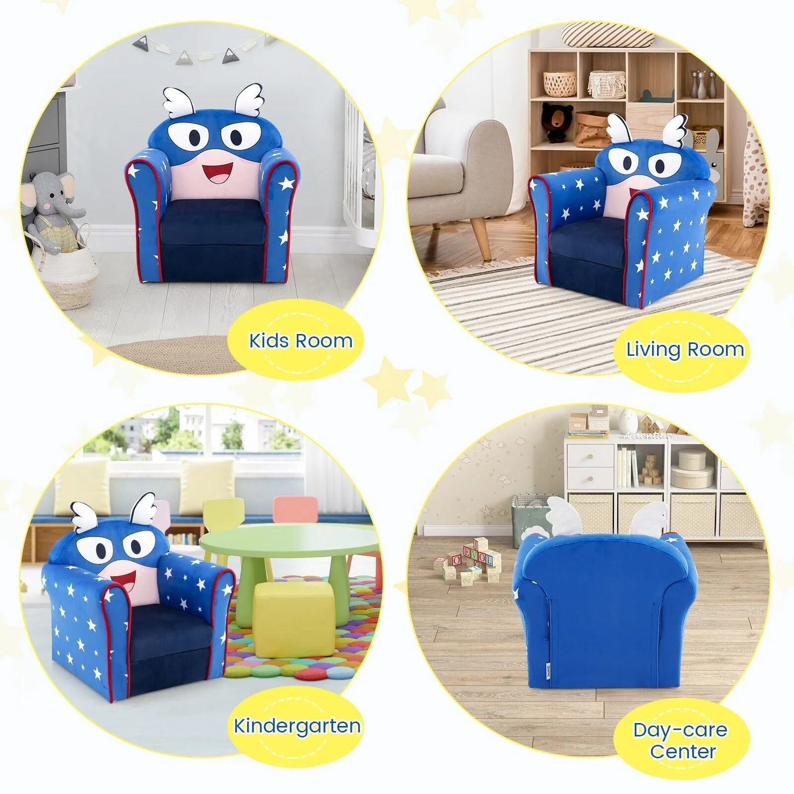 Costway Cute Sofa Children Armrest Upholstered Chair Cute Pattern Armchair Solid Frame 5