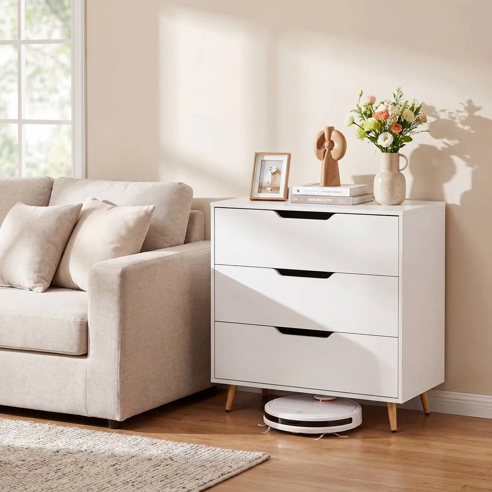 Costway Modern 3-Drawer Dresser Wooden Nightstand Tall Chest of Drawers in White 6