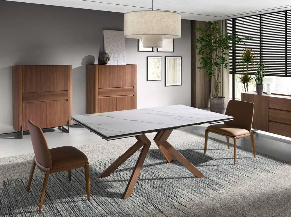 Angel Cerda Brown Leatherette Dining Chair with Walnut-Coloured 4