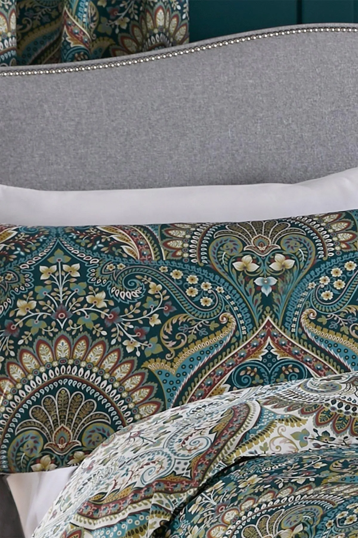 Dreams & Drapes 'Palais' Rich Jacobean Damask Print Duvet Cover Set in Teal 2