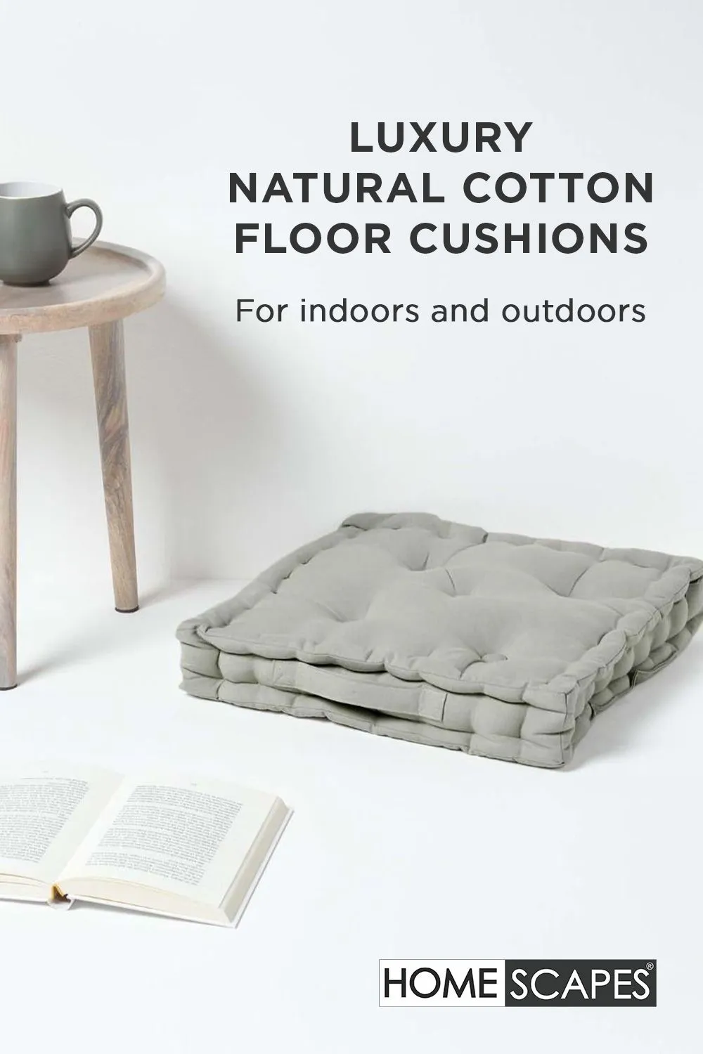 Homescapes Plain Cotton Floor Cushion in Grey 2