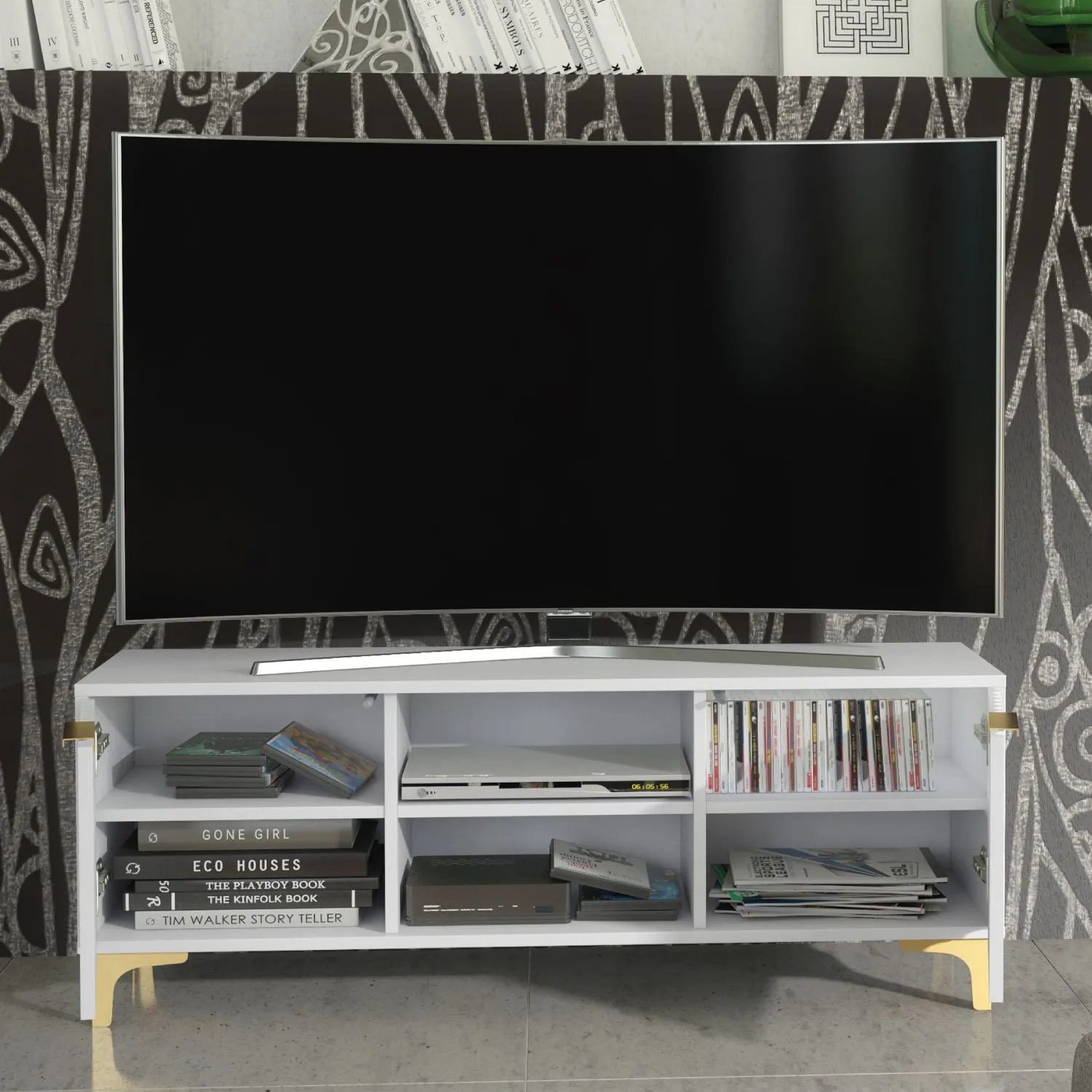 Creative Furniture Tide Crest TV Unit Gold 120cm - Modern Fluted Design in Grey or White 4