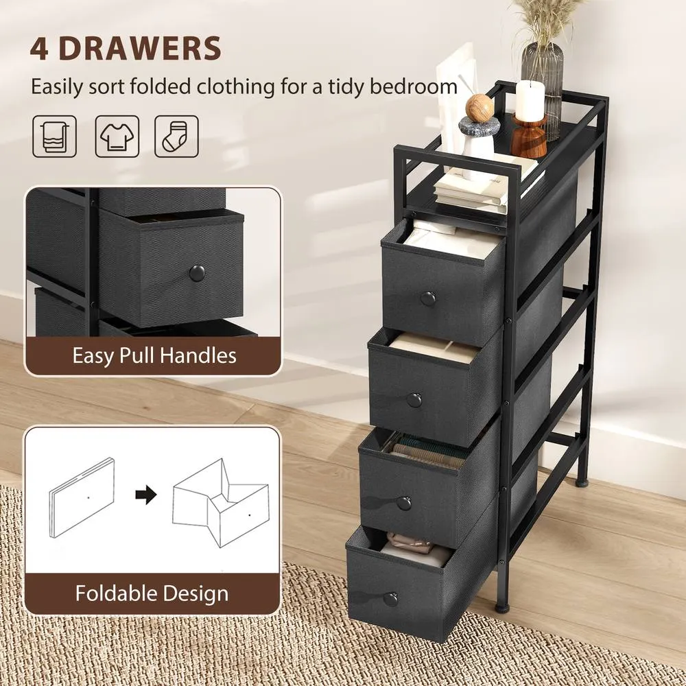 HOMCOM Narrow 4 Drawer Dresser with Steel Frame, Chest of Drawers, Black 6