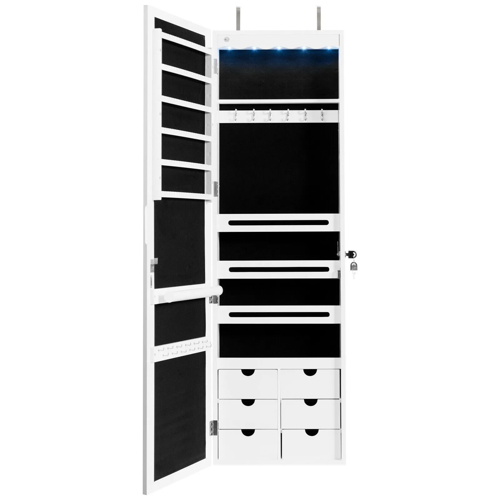 Costway Jewelry Cabinet 5 LED Lights Wall/Door Mounted Jewelry Armoire w/ Mirror in White 6