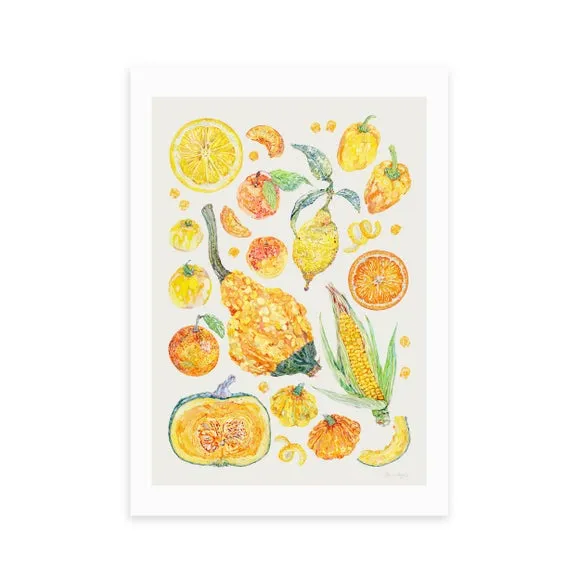 East End Prints Yellow Harvest Of Fruit & Vegetables Framed Print 2