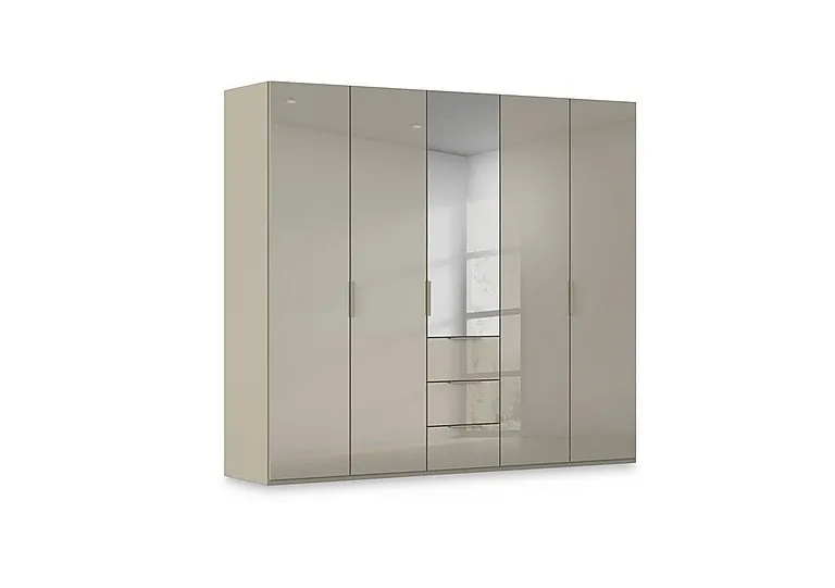 Haven 251cm 5 Door Combi Wardrobe with 4 Glass Doors and 1 Mirror Door