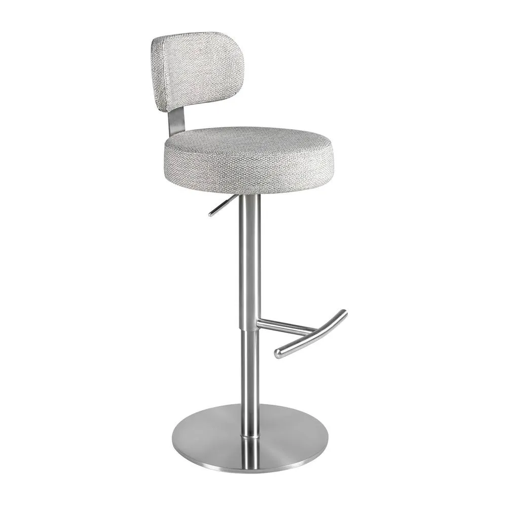 Angel Cerda Marbled-Fabric Swivel Bar Stool in Light Grey