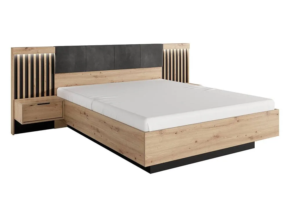 Vente-unique Bed With Bedside Tables 160 X 200 Cm - With Leds - Colours: Natural in Black 5
