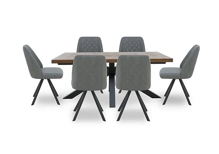 Jupiter Dining Table with Star Base and 6 Swivel Chairs - Grey
