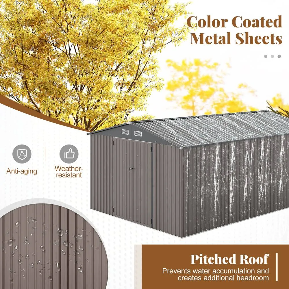 Costway 426cm x 300cm Outdoor Storage Shed Large Garden Tool House in Grey 6
