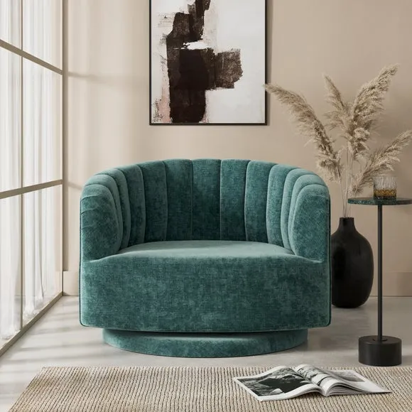 Elena Luxe Chenille Scalloped Swivel Chair 1