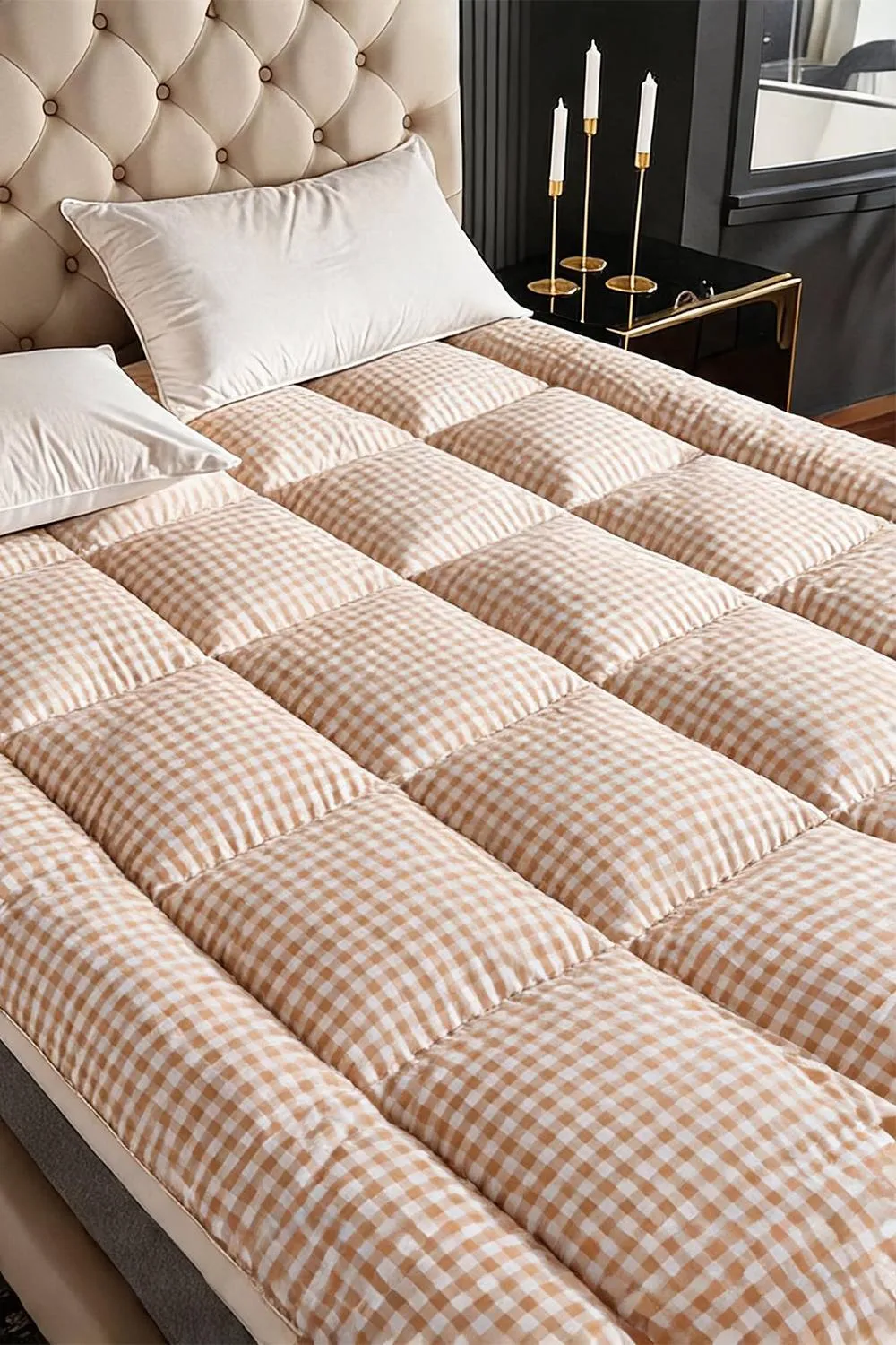 Living and Home 10cm Comfortable Quilted Mattress Topper in Tan
