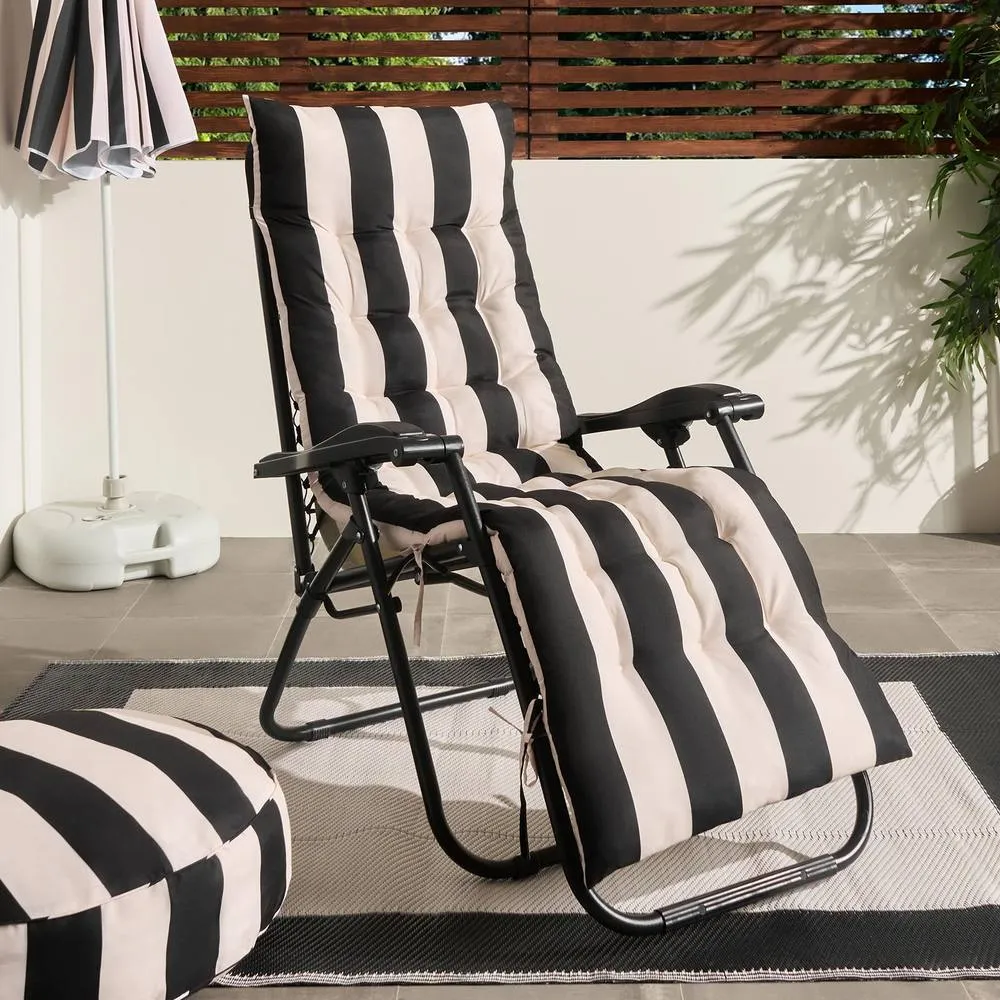 OHS Stripe Gravity Chair Seat Cushion Outdoor Garden Water Resistant in Black