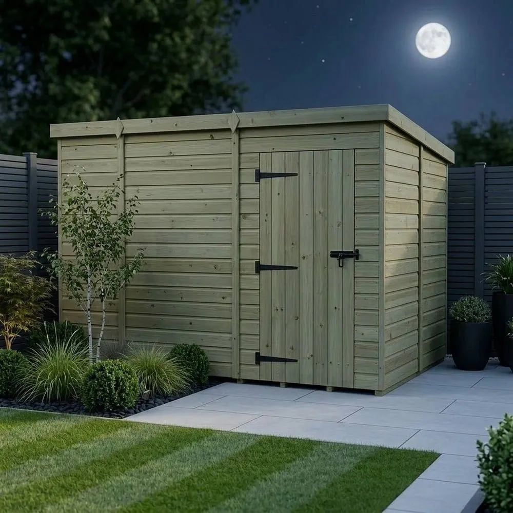 Buttercup Farm 10ft x 10ft Pent Garden Shed Single Door No Windows - Timber in Brown 3