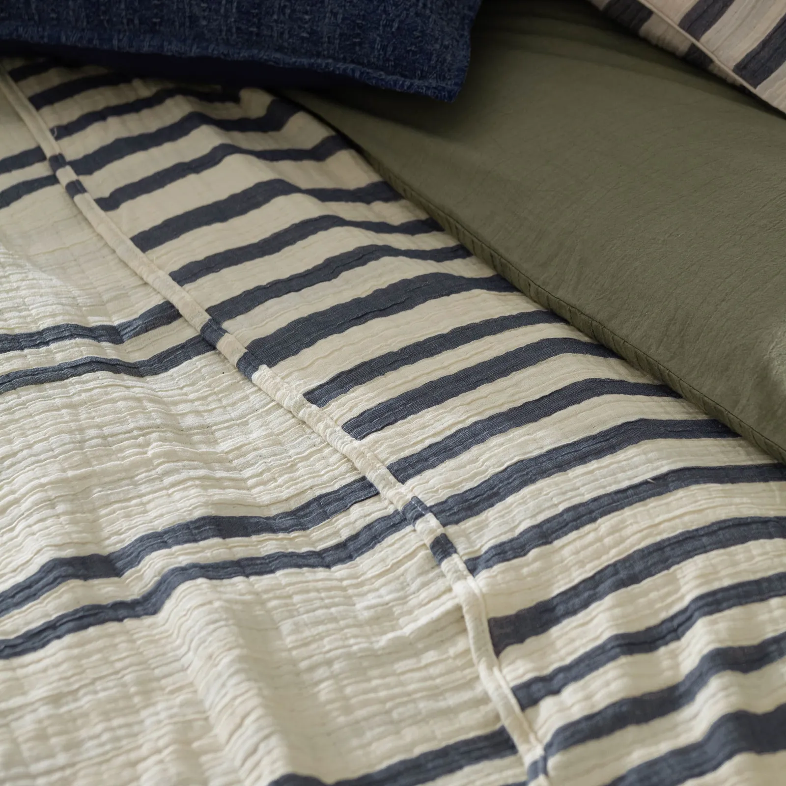 Yard Woven Stripe 100% Cotton Bedspread in Blue 4