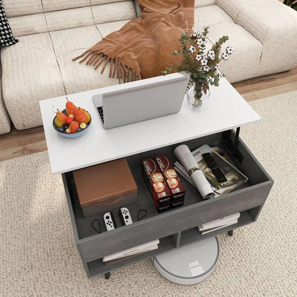 Costway Lift Top Coffee Table Modern Accent Table w/ Shelves Hidden Storage in Grey 3