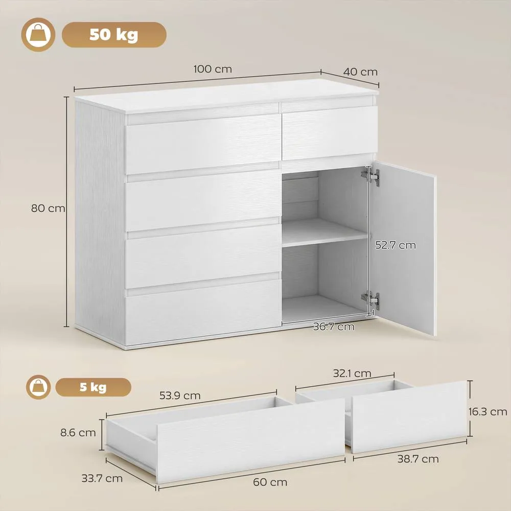HOMCOM Sideboard Storage Cabinet, Kitchen Cupboard with 5 Drawers in White 3