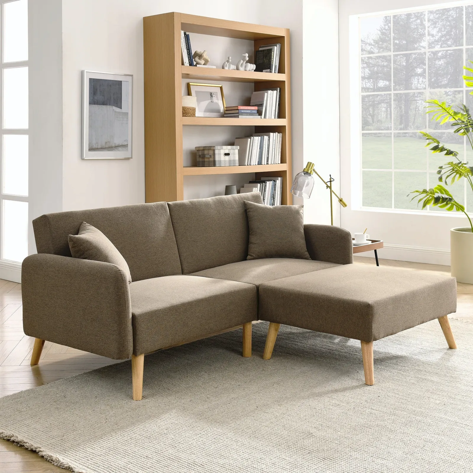 Zara - Two-Seater Sofa Bed with Matching Stool - Brown - Fabric - Two Seater - Happy Beds 1