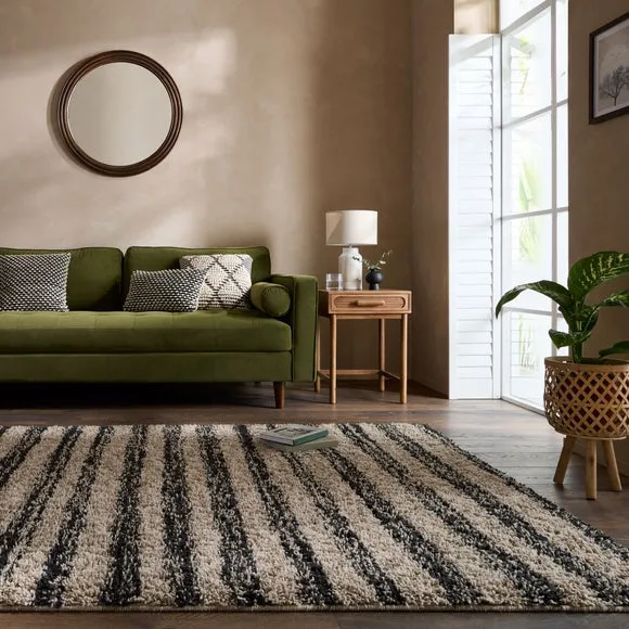 Arven Striped Wool-Look Shaggy Rug 1
