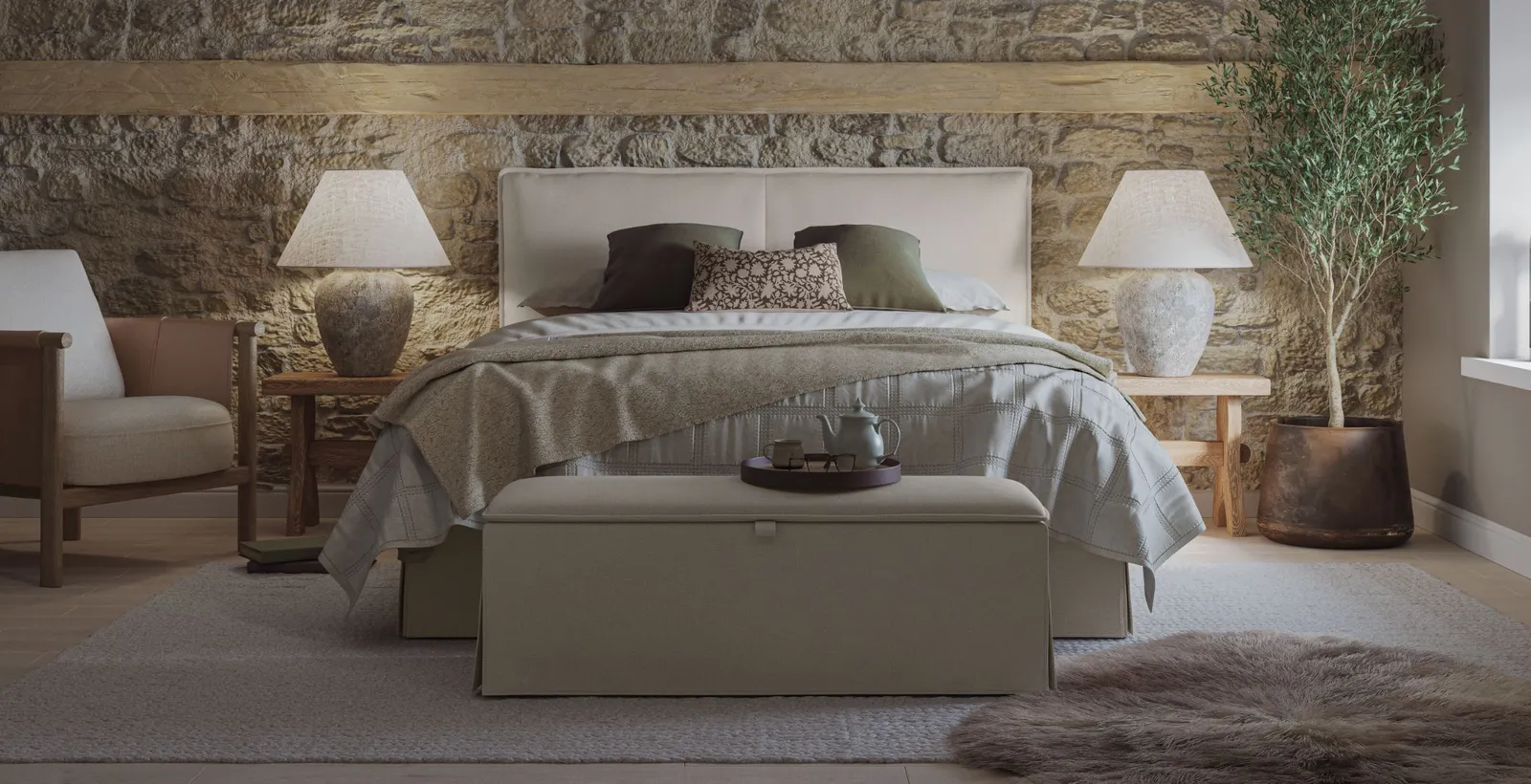 Orla Ottoman Bed, Natural, Double