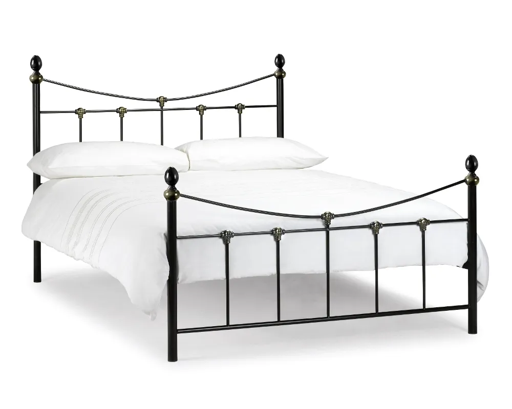 Rebecca Satin Black and Antique Gold Metal Bed Frame - 5ft King Size